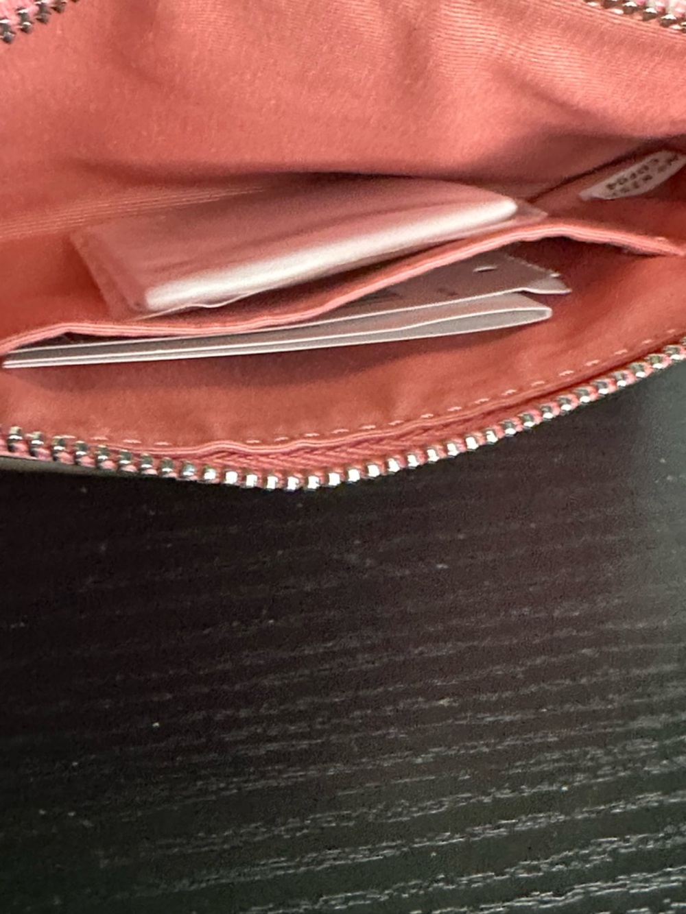 Corner Pink Patent Zip Embossed Wristlet In Signature Leather With Heart Charm - Picture 7 of 9